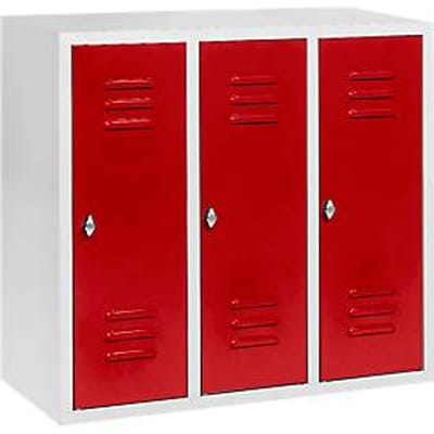 Halfhoge kledinglocker, 3 compartimenten, 300 mm, draaigrendelslot, lichtgrijs/vuurrood