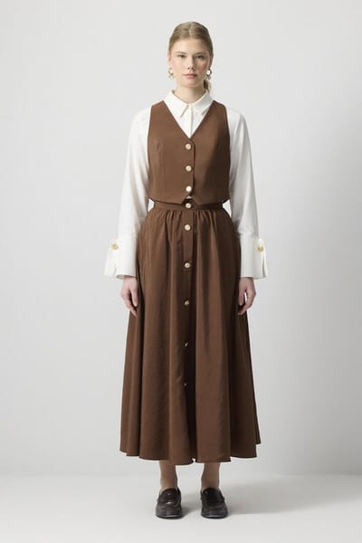 Touché Privé - Cupra set van gilet en rok - Donkerbruin - Dames