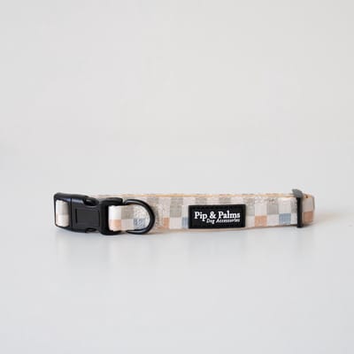 Pip & Palms - Honden Halsband Check me Out - Gebroken wit - Maat XS (22–30 cm) - 1,5cm breed - Comfortabel & Stijlvol - Hondenhalsband - voor Kleine honden