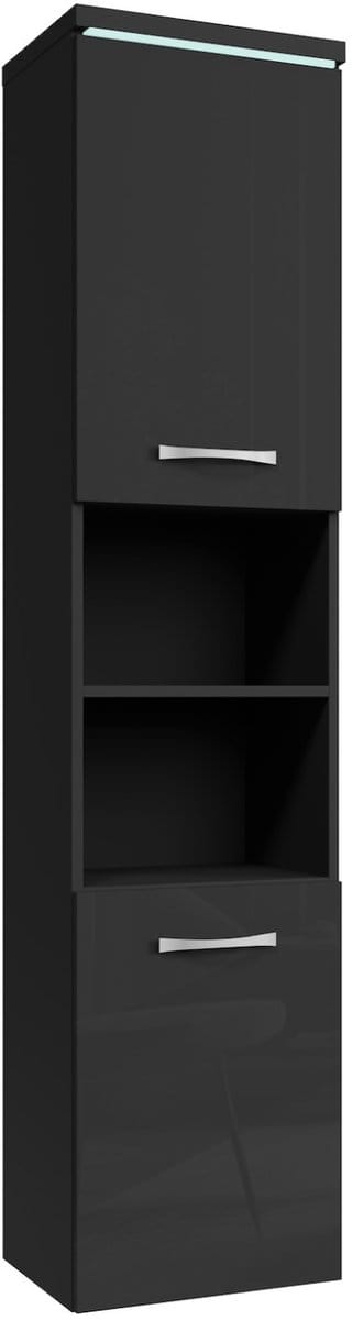 Badplaats Badkamerkast Paso 35 x 35 x 160 cm – Zwart Hoogglans – Hangende Kolomkast met 2 Deuren