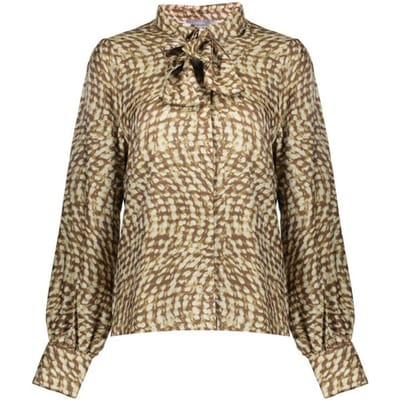 Geisha Blouse Brown/sand Maat: S | Longsleeves Outlet | Dames | Beige