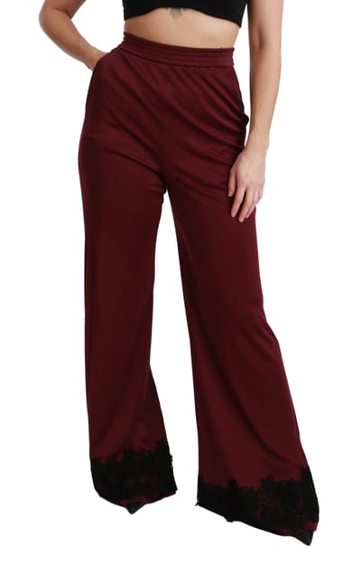 Dolce & Gabbana Vrouwen Zwarte Kant Hoge Taille Wijde Benen Marron Broek