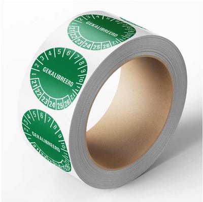 Gekalibreerd op keuringssticker, groen, 25 meter op rol Groen 30 mm - 800 per rol
