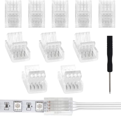 Allecto - 4-polige LED-strip connector - Verlengkabel voor LED strips - Inclusief schroevendraaier - 10 mm breed - Geschikt voor RGB/5050/3528 LED ...