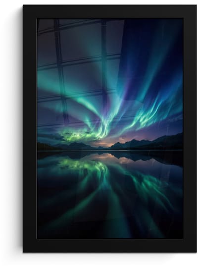 Poster in lijst - Fotolijst 20x30 cm - Posters - Noorderlicht - Kleurrijk - Bergmeer - Posterlijst zwart - Decoratie - Wanddecoratie woonkamer - Muurdecoratie slaapkamer