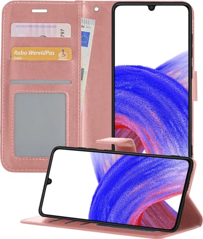 Hoesje - Met Pasjeshouder - Geschikt voor Samsung Galaxy A33 - Luxe Bookcase Portemonee - Flip Case - Kunstleer Book Case - Flipcase - Book Cover - Walletcase - Portemonneehoes - Telefoonhoesjes - Rosé goud