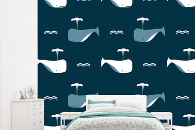 Behang - Fotobehang Patronen - Walvis - Water - Kindje - Jongens - Kinderen - Kids - Breedte 315 cm x hoogte 260 cm