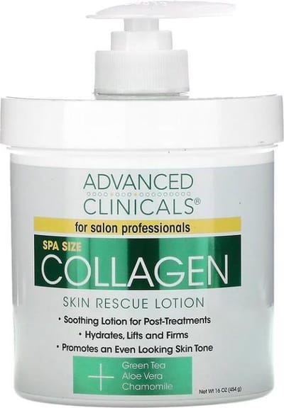 Advanced Clinicals, Collagen, Skin Rescue Lotion- Voor salonprofessionals - Anti-rimpel dagcrème- 454 g