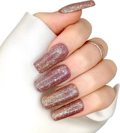Kerstnagels - Glitter Goud Plaknagels - Press on Nails - Long Square Nagel Tips - SD Press on Nails - Nagelset B-165