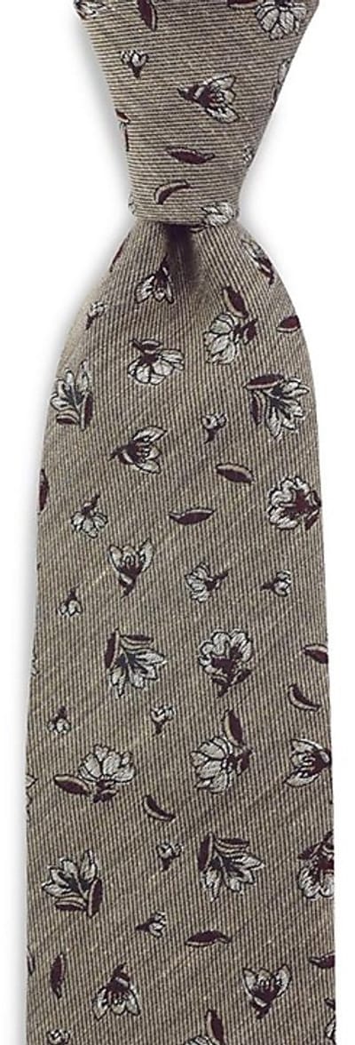 Sir Redman - Stropdassen - stropdas Flower Finesse taupe - taupe / grijs / bordeaux / wit