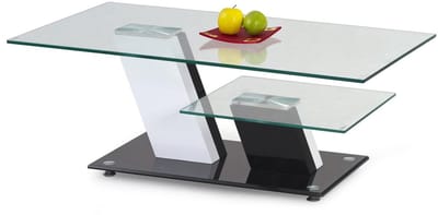 Glazen salontafel Savana 110 cm breed wit met zwart