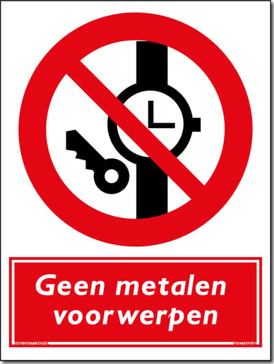 Geen metalen voorwerpen bord - Forex - 30 x 40 cm