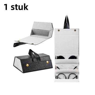 1 stuk - Brillenetui - Drie vakken - Draagbaar - Opbergetui voor meerdere zonnebrillen en leesbrillen - Drukbestendig - Reisaccessoire - Zwart