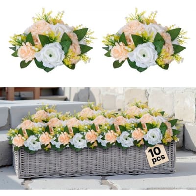 VEVOR Kunstbloemen, 10 stuks, 240 x 240 x 120 mm, Kunstbloemenballen, Zijden rozen, Rozenarrangementen voor bruiloften, feesten, tafeldecoraties en woondecoratie, Champagne & witte rozen