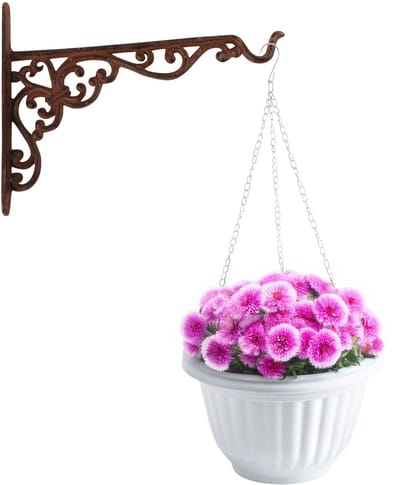 Hangpot + Muurhaak Bari - wit - D25 cm - kunststof - metaal - tuinaccessoires