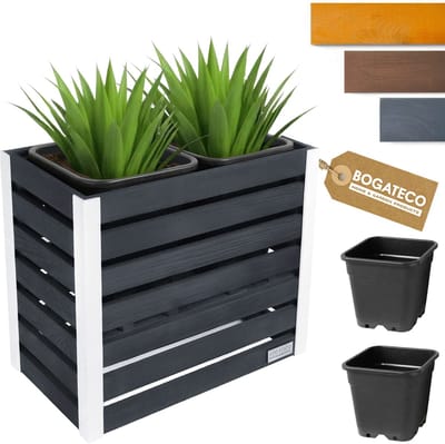 BOGATECO Houten Bloembak | Plantenbak | Bloempot 57x68x36 cm | Kruidenpot voor Thuis Tuin Balkon Terras | Pot met Kunststof Inzetstuk | Geïmpregneerd | Antraciet