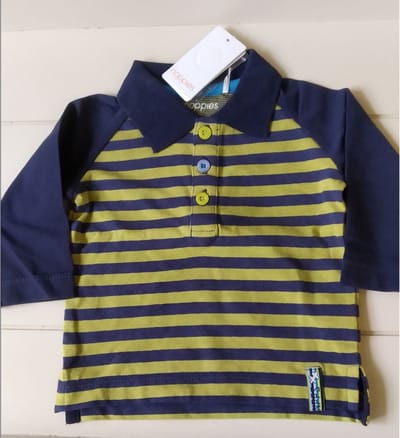Noppies polo t-shirt longsleeve navyblauw met groen gestreept maat 56