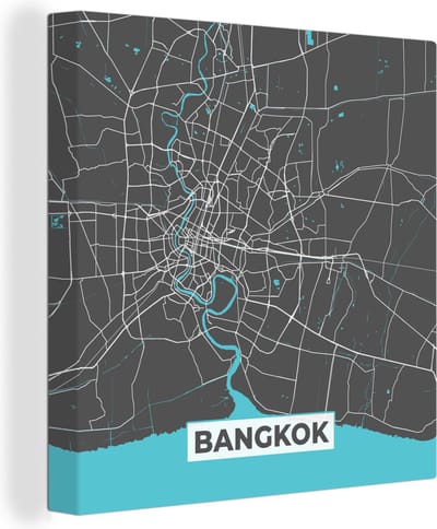 Canvas Schilderij Bangkok - Blauw - Plattegrond - Kaart - Stadskaart - 20x20 cm - Wanddecoratie