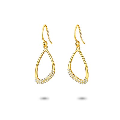 Twice As Nice Oorbellen in 18kt verguld zilver, open driehoek met zirconia