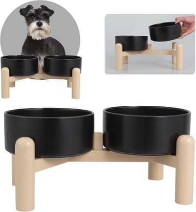 Verhoogde keramische hondenvoerbak set met antislip houder - 2 x 850 ml - Voor kleine en middelgrote honden