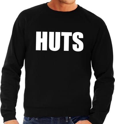 HUTS tekst sweater zwart heren - heren trui HUTS S