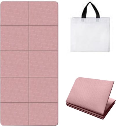 Yogamat - Opvouwbare, verdikte oefenmat - Inclusief opbergtas - Antislip en schokabsorberende fitnessmat - 185 cm x 90 cm - Fitnessmat - Roze - Geschikt voor stretchen, gewichtheffen, touwtjespringen en andere oefeningen.