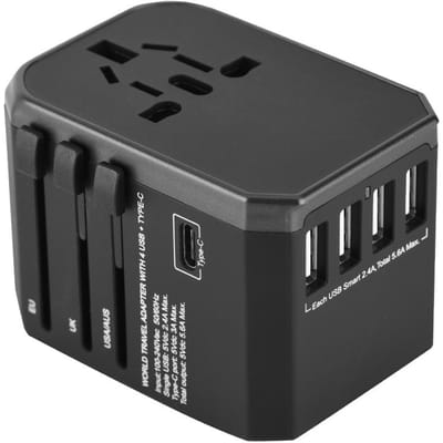 Adaptateur de voyage universel Prise 4 Ports USB Type C Sockets Convertisseur pour (rouge) black