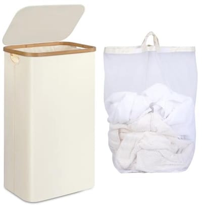 Wasmand 75L met Deksel en Afneembare Binnenzak - Smalle Wasmand voor Vuile Kleren en Speelgoedopslag