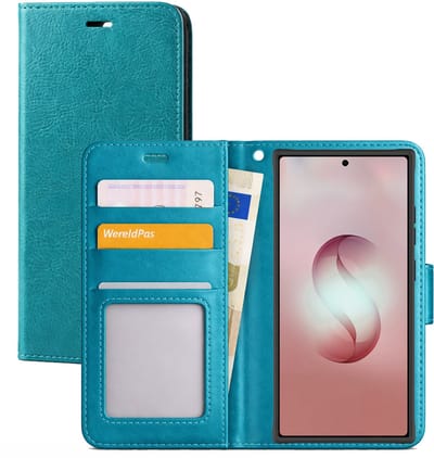 Hoesje - Met Pasjeshouder - Geschikt voor Samsung Galaxy S26 Ultra - Luxe Bookcase Portemonee - Flip Case - Kunstleer Book Case - Flipcase - Book Cover - Walletcase - Portemonneehoes - Turquoise