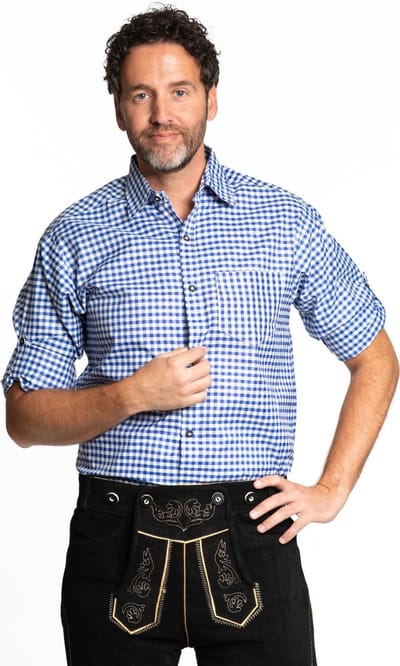 Partychimp Oktoberfest Overhemd Heren Geblokt Oktoberfest heren Carnavalskleding Heren voor bij Lederhosen Man - Polyester - Blauw - Maat XL