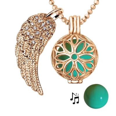 Engelenroeper 18mm Bolhouder met Ketting 90cm en Bolletje - Dames - Roségoudkleurig Bloem - EBS18140