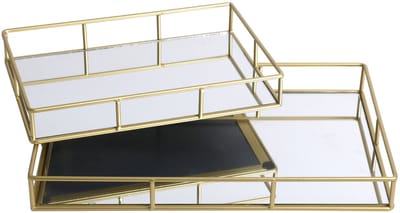 Urban Living Kaarsenborden set met spiegelbodem - 2x stuks - goud - Kaarsenplateaus - D25 en D35 cm