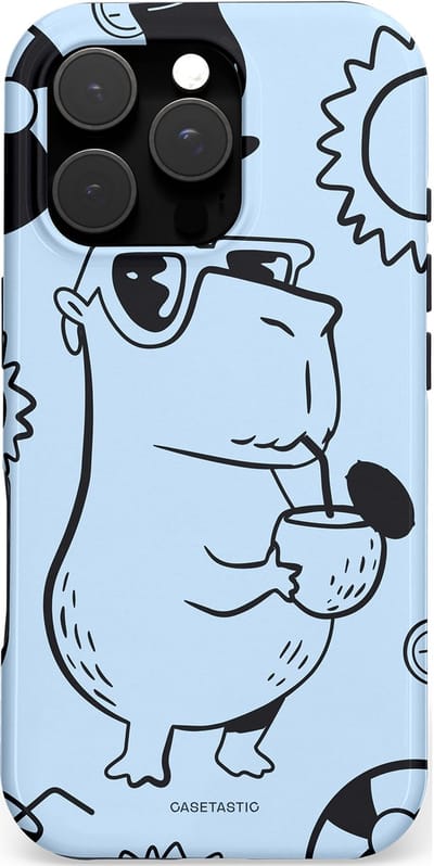 Casetastic hoesje geschikt voor Apple iPhone 16 Pro - MagSafe - Dubbellaagse bescherming - Capibara cocktail - Fashion Case - Lichtgrijs Zwart Lichtblauw