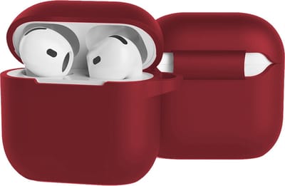 Case - Geschikt voor Apple AirPods 4 - Siliconen Hoes met Clip - Silicone Hoesje Cover - Donkerrood
