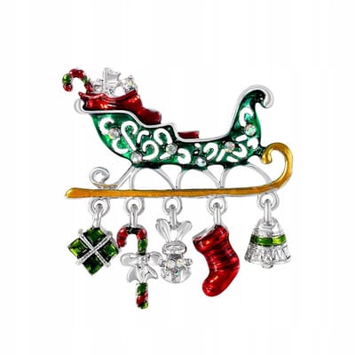 PINETS Christmas - Broche - Slee van de Kerstman - Goudkleurig - Met Zirkonia's