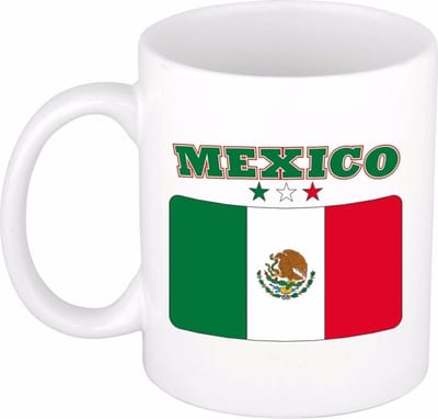 Bellatio Decorations koffie mok - Mexico - vlag print - 300 ml - wit - keramiek - Supporters fan artikelen - Landen beker