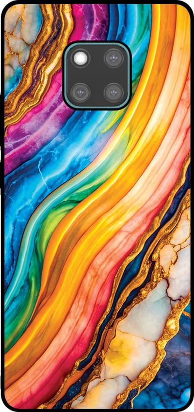 Smartphonica Telefoonhoesje Geschikt voor Huawei Mate 20 Pro met Regenboog Goud Marmer Opdruk - TPU Backcover Case Rainbow Gold Marble Design geschikt voor Huawei Mate 20 Pro