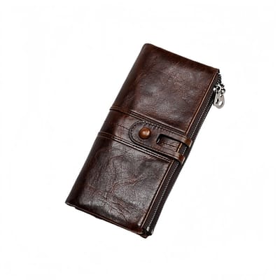 Dubbelgevouwen portemonnee - met RFID-antidiefstalfunctie - ultradunne clutch - met ritssluiting - meerdere kaartsleuven - grote capaciteit - 20,8*10*2,5 cm - koffiekleur - 1 stuk