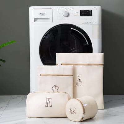 JHUBERS- Waszakken Set van 4 - Dubbel Laags - Zakken met Rits - Kledingbescherming - Duurzaam Gaas - Geschikt voor Delicate Was - Wasnetten