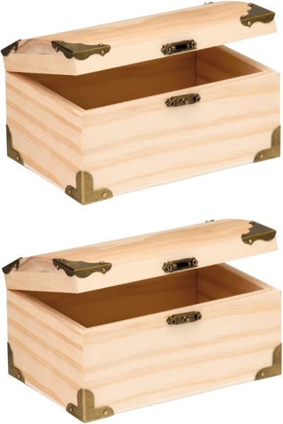 Houten kistje - 2x stuks - 12x6,5 cm - klein - hobby materiaal - te beschilderen/ versieren