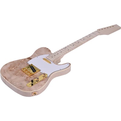 Kit de bricolage pour guitare électrique inachevée, corps en tilleul, Surface en ronce, manche et touche en bois d'érable