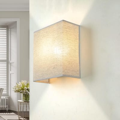 Wandlamp Stoffen Kap - Moderne Sfeerverlichting - Woonkamer Slaapkamer - Up Down Licht - H: 24 cm - Lichtgrijs