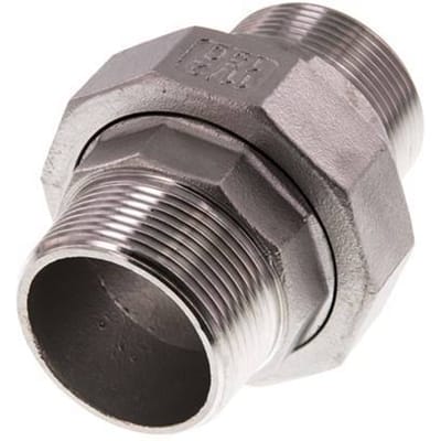 Rechte Aansluiting R1 1/2'' RVS met Vlakke Afdichting PTFE 16bar