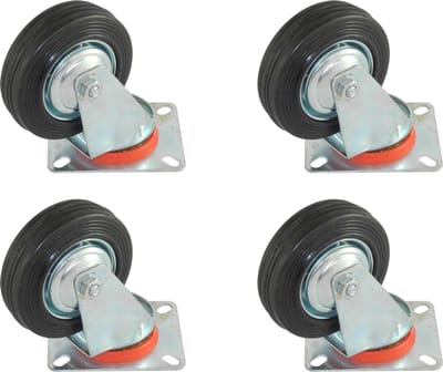 Set van 4 Zwenkwielen Transportwielen 100mm | 4 x Zwenkwiel zonder Rem | Draagvermogen 4x70kg | Bevestigingsplaat 10x8cm | Hoogte 127mm