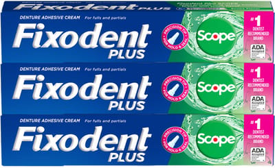 Fixodent Scope Plus - Hechtende Kunstgebitlijm - Sterk, Fris, 3-pack, 57 g