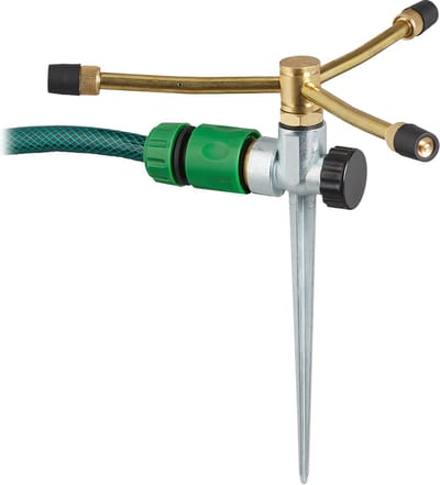 tuinsproeier - 3 armen - met grondpen - 12 m reikwijdte - 3/4" aansluiting - zilver-goud