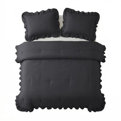 Sleeptime 2 in 1 Dekbed Ruffles - Dekbed zonder Overtrek - Wasbaar Dekbed - 200x200 - Antraciet