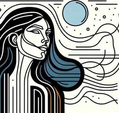 Line art vrouw schilderij | De gracieuze lijnen van vrouwelijke kunst vormen een meesterwerk | Kunst - 60x60 centimeter op Dibond | Foto op Dibond