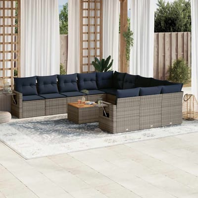vidaXL - 12-delige - tuinbankset - met - kussens, - grijs - polyrotan