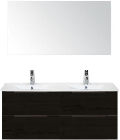 Seville Badmeubelset 120 cm - 4 Laden Black Oak Edge - Wastafel Enjoy Dubbel met Spiegel